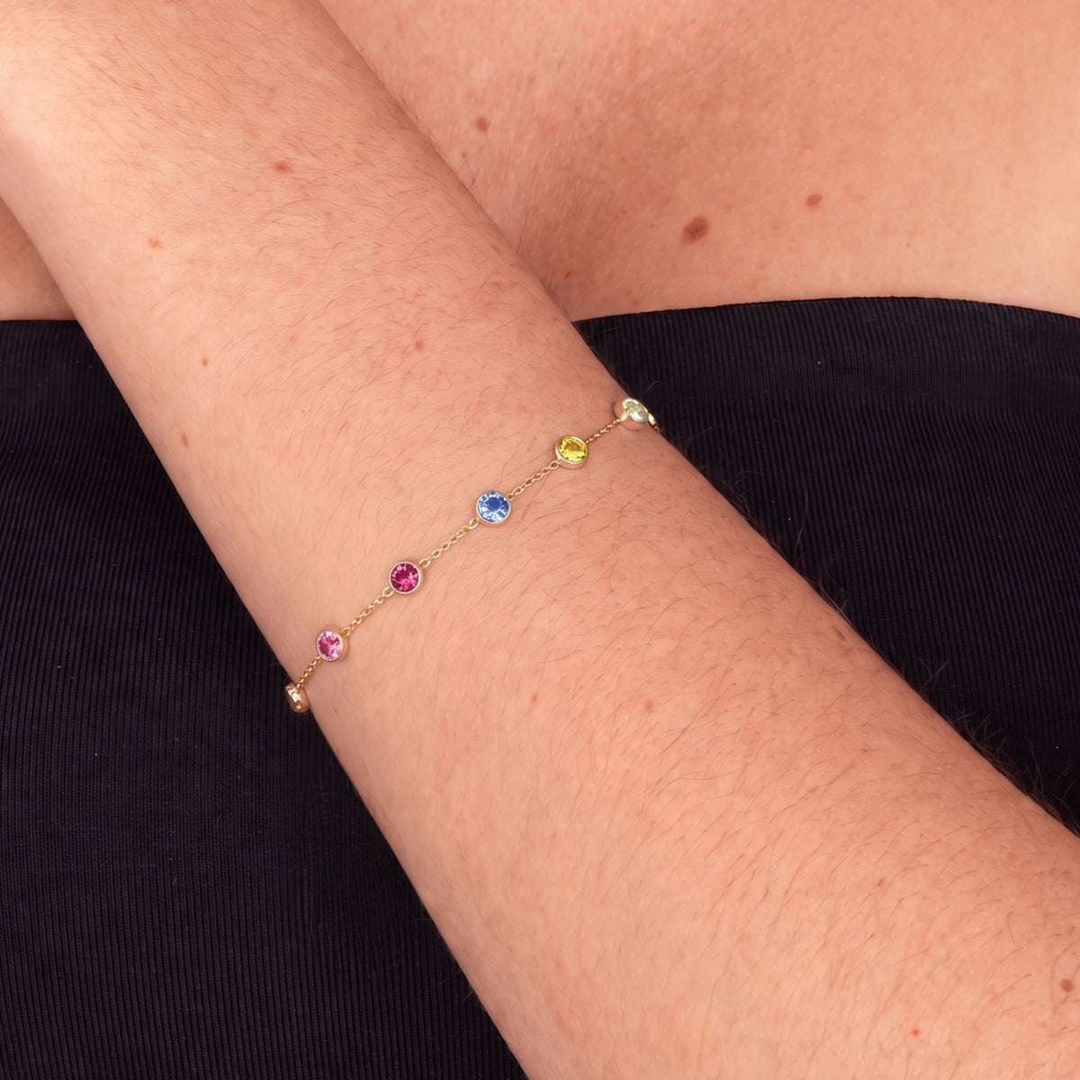 The Multi Birthstone Chain Bracelet Rose-Gold