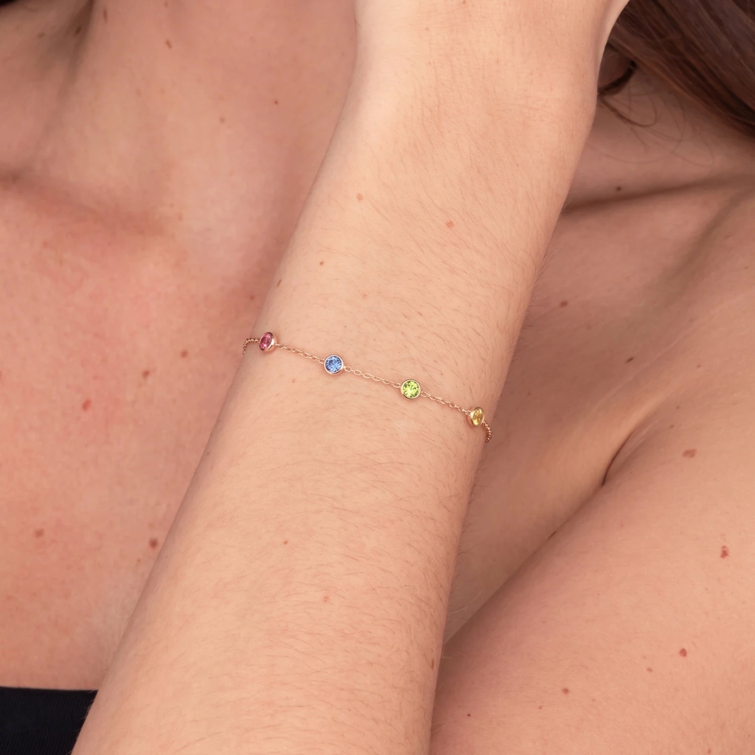 The Multi Birthstone Chain Bracelet Rose-Gold