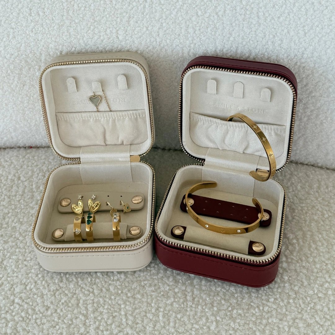 Beige Pebble Velvet Leather Jewellery Travel Case - Camile & Stone