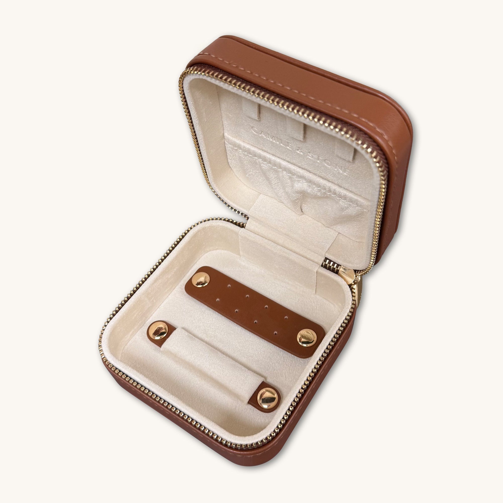 Brown Pebble Velvet Leather Jewellery Travel Case Box - Camile & Stone