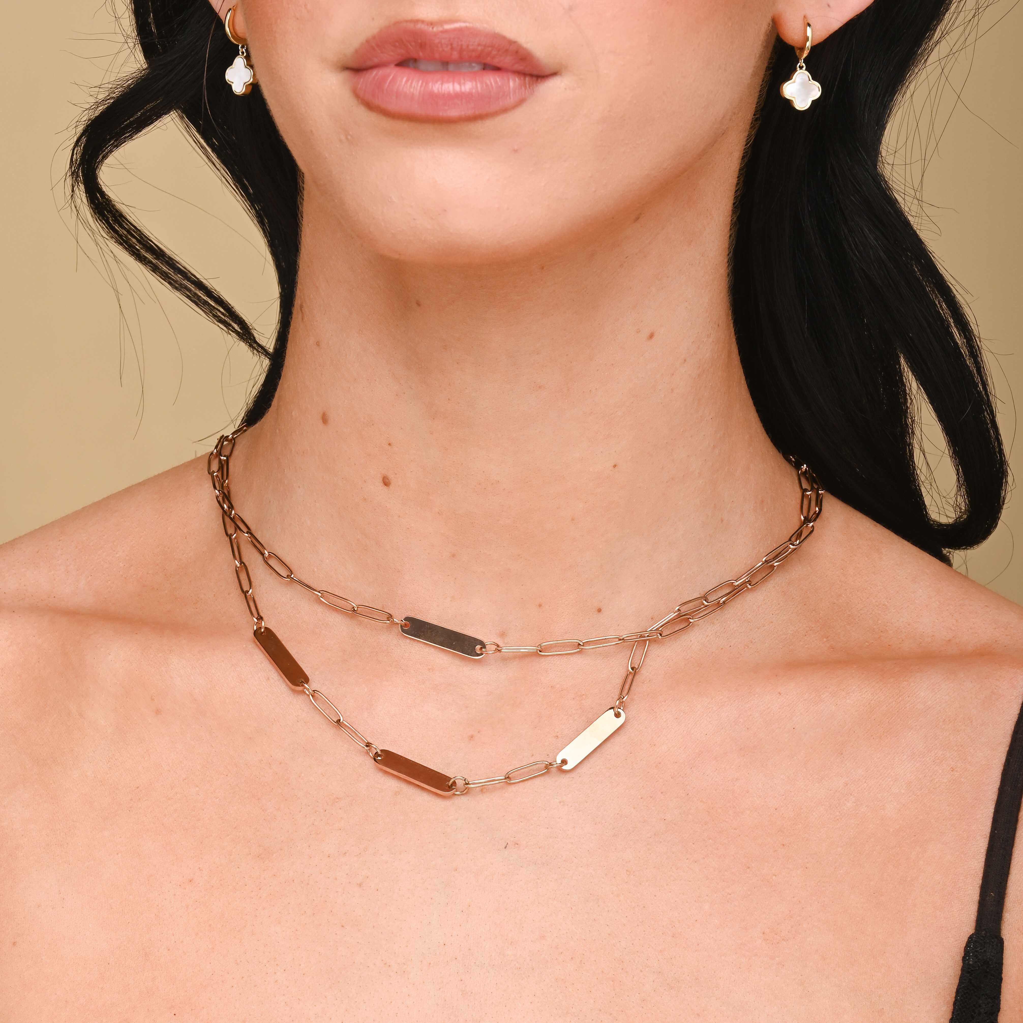 3 Bar Paper link Engraved Necklace