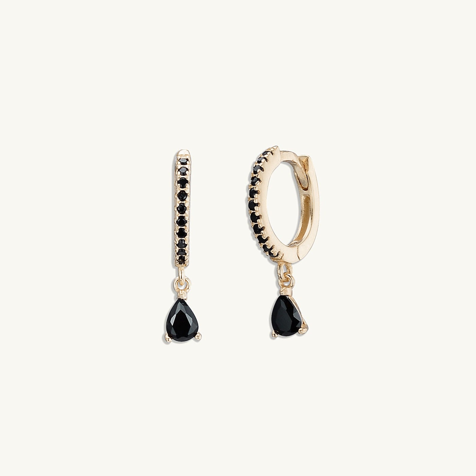 Black Teardrop Solitaire Hoops