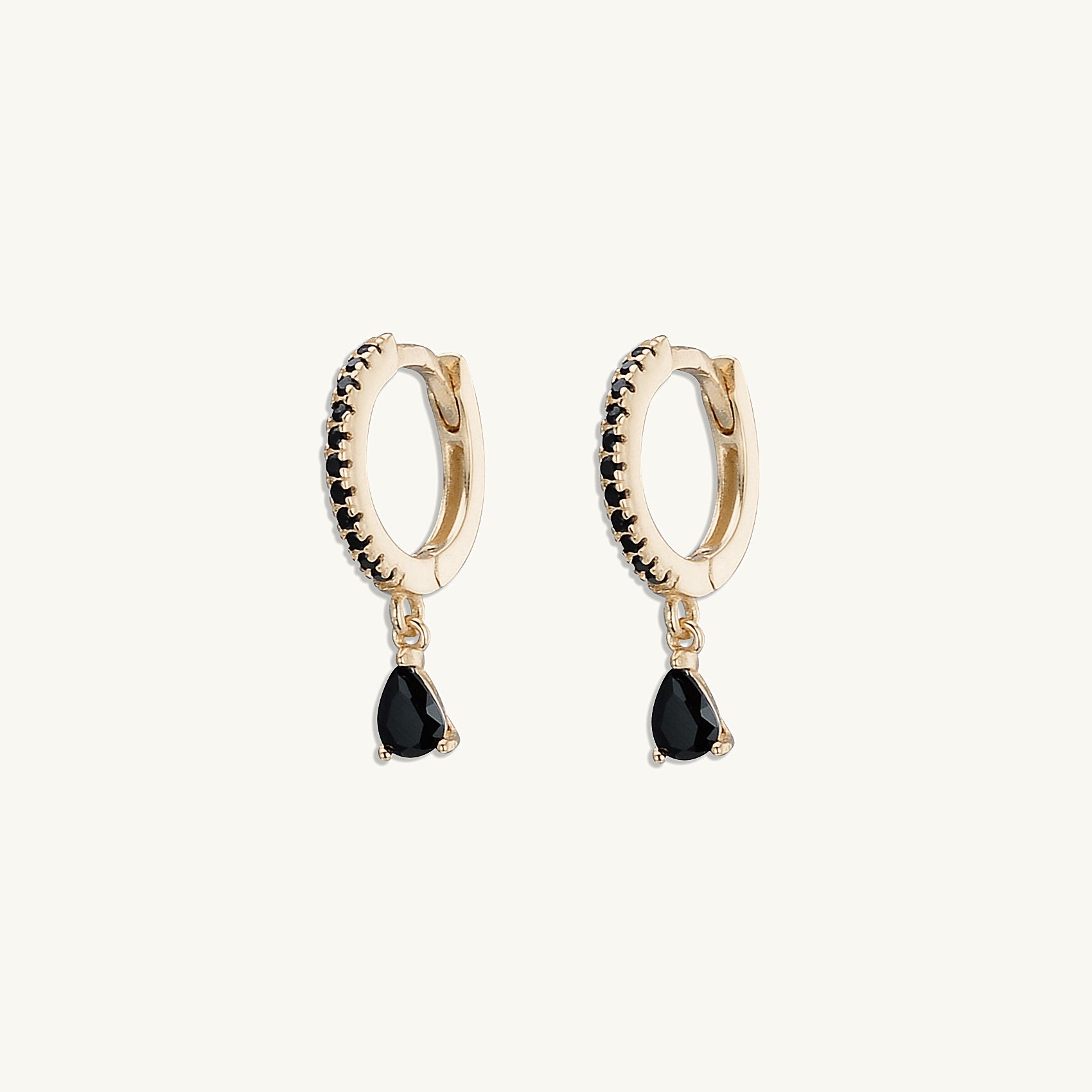 Black Teardrop Solitaire Hoops