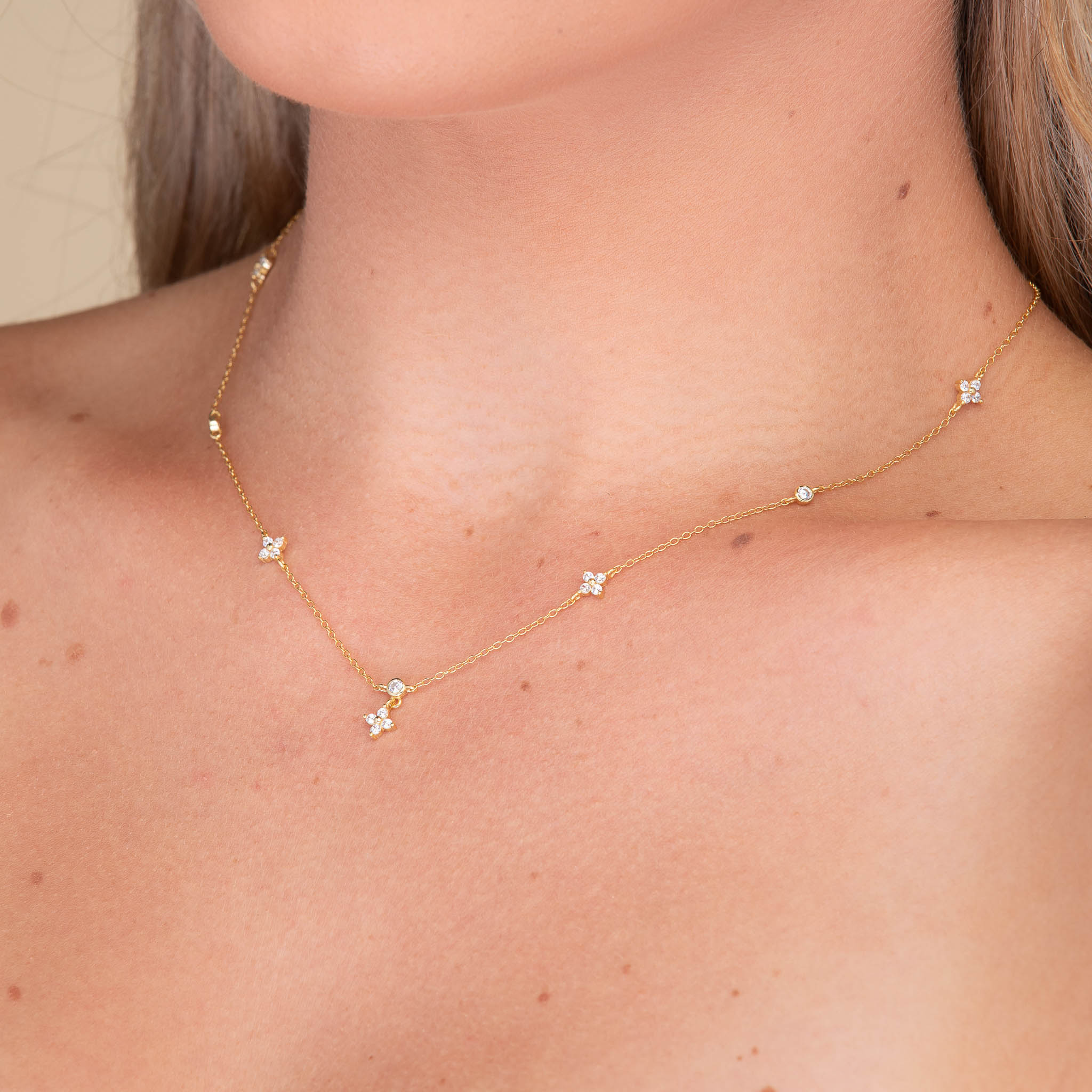 Clover Station Zirconia Chain Necklace - Camile & Stone
