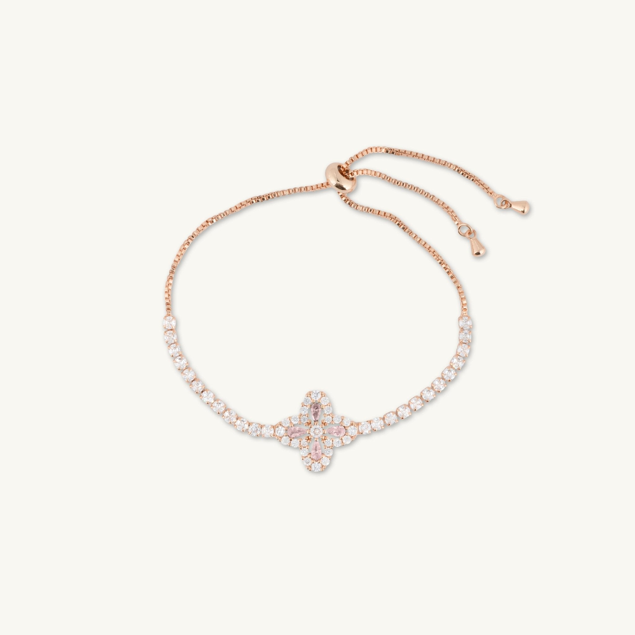 Clover Tennis Pink Zirconia Chain Bracelet - Camile & Stone