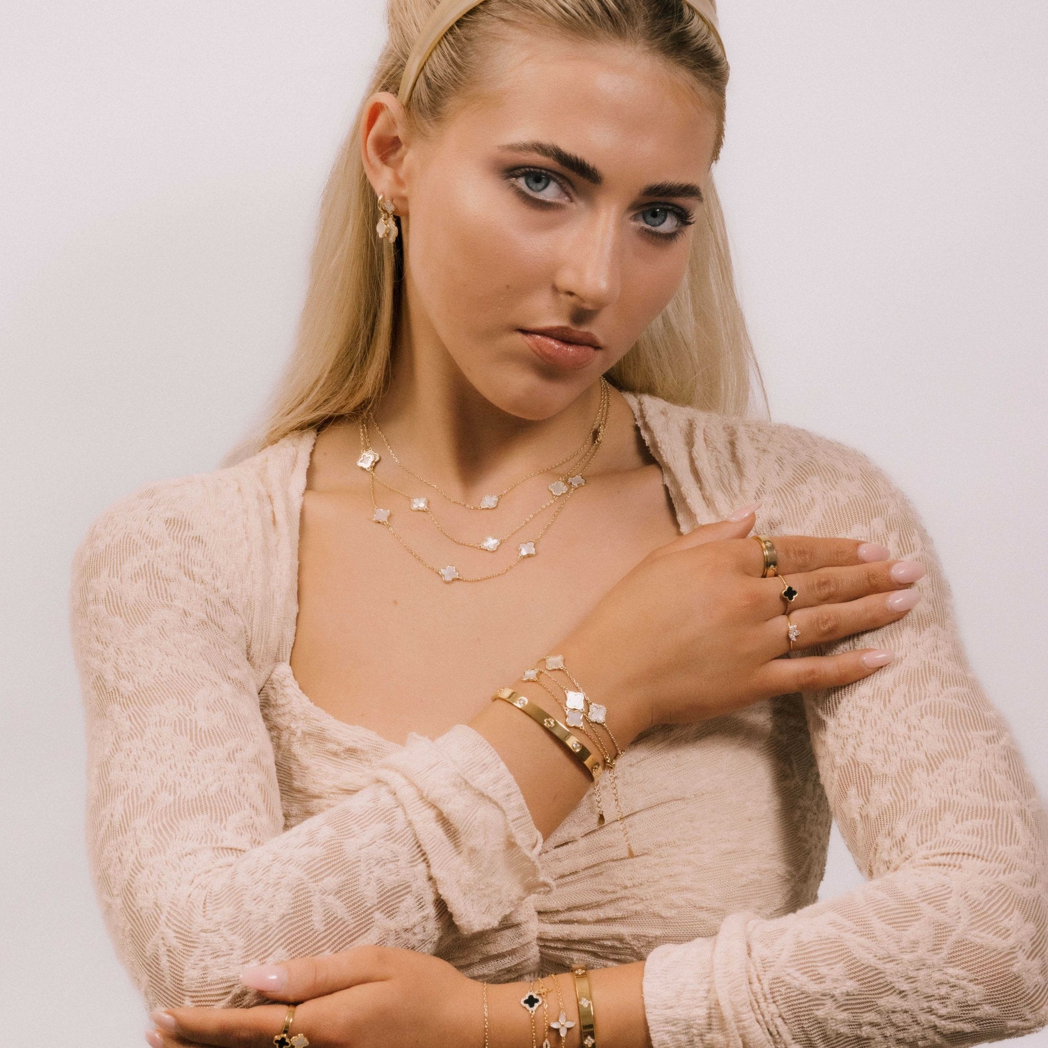 Double Clover Opal Onyx Open Ring - Camile & Stone