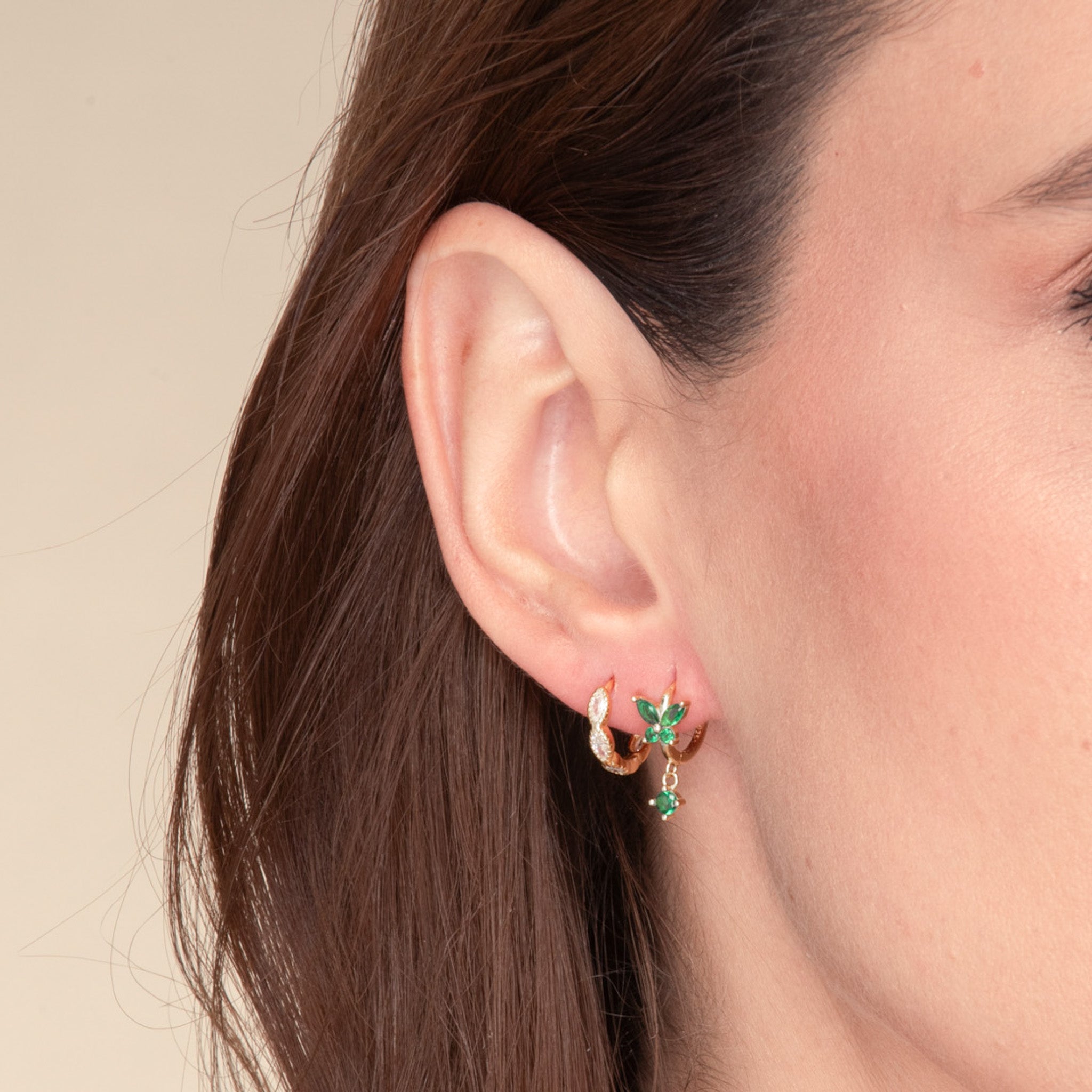 Butterfly Emerald Drop Huggie Earrings