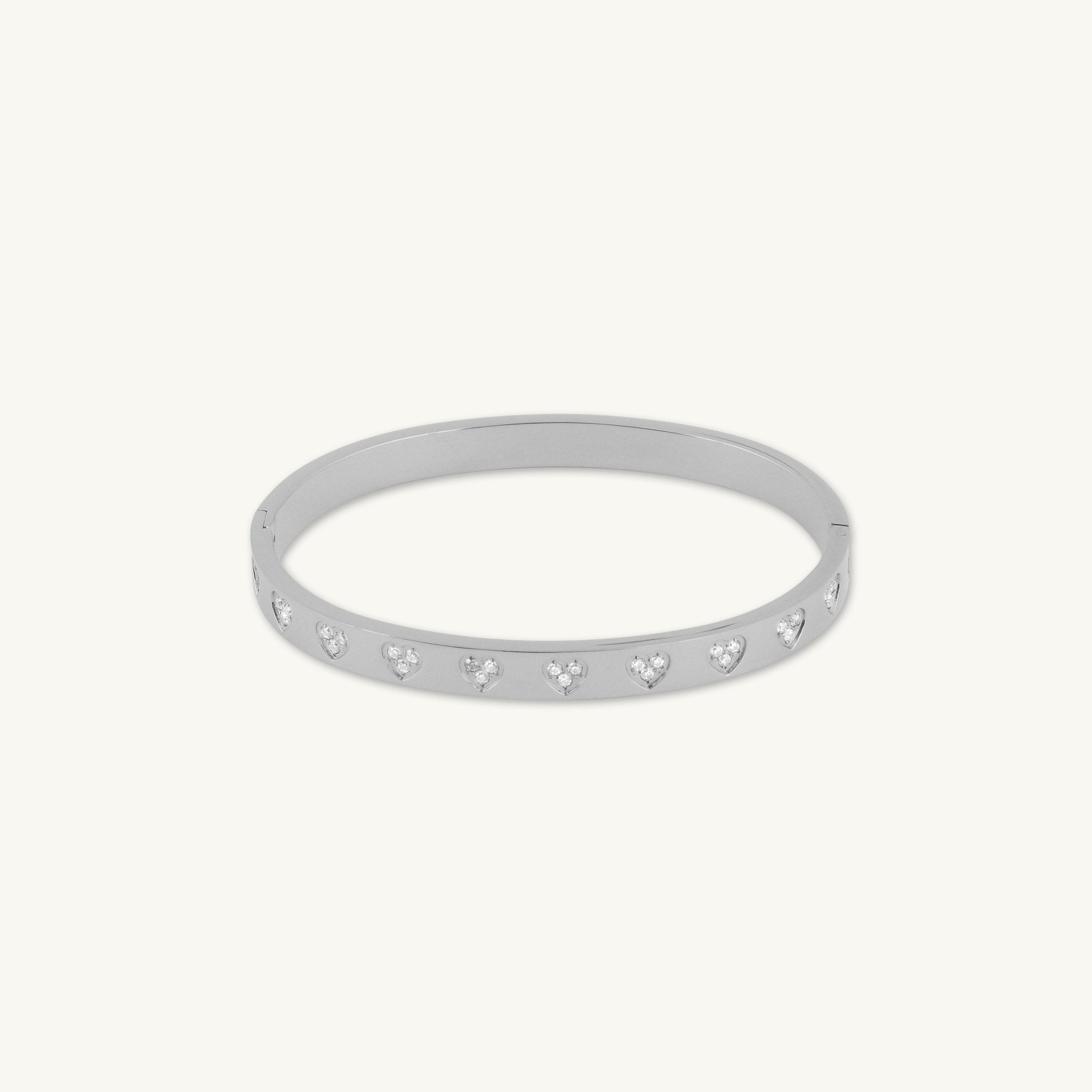 Heart Station Zirconia Hinged Bangle Bracelet - Camile & Stone