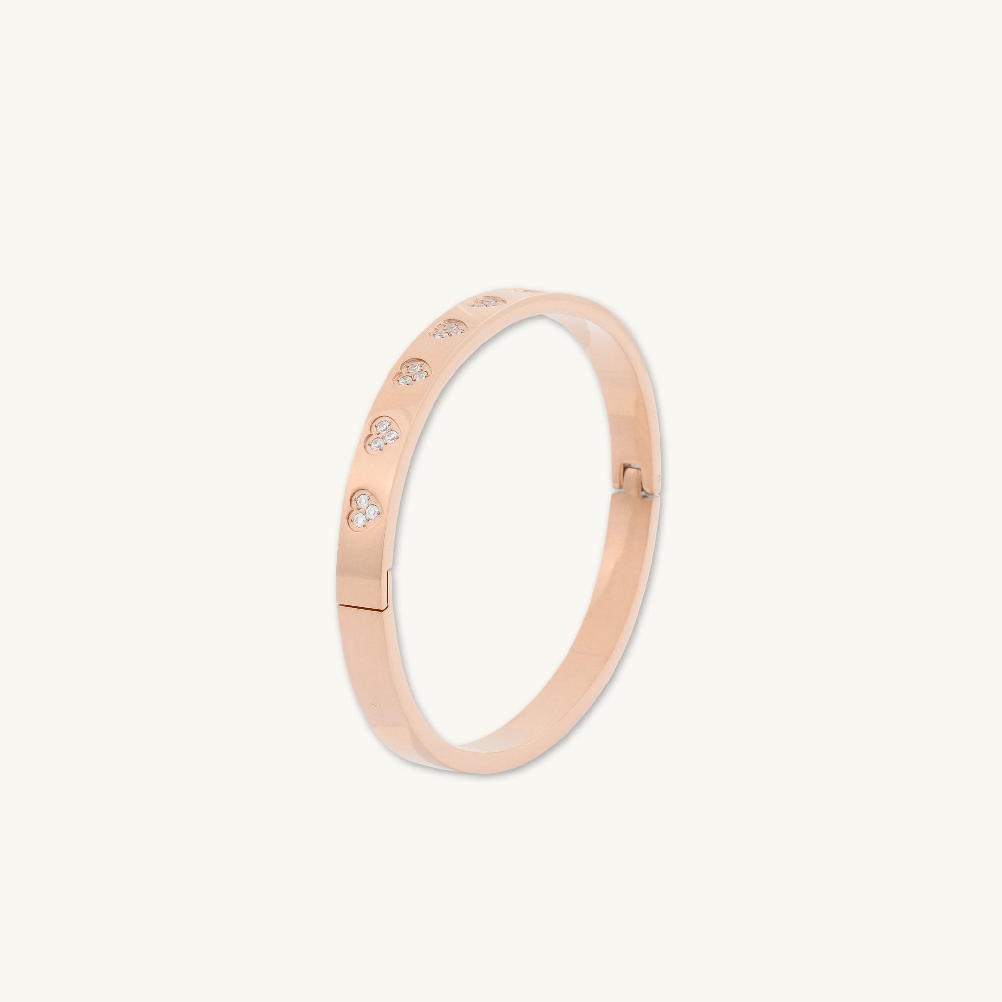 Heart Station Zirconia Hinged Bangle Bracelet - Camile & Stone