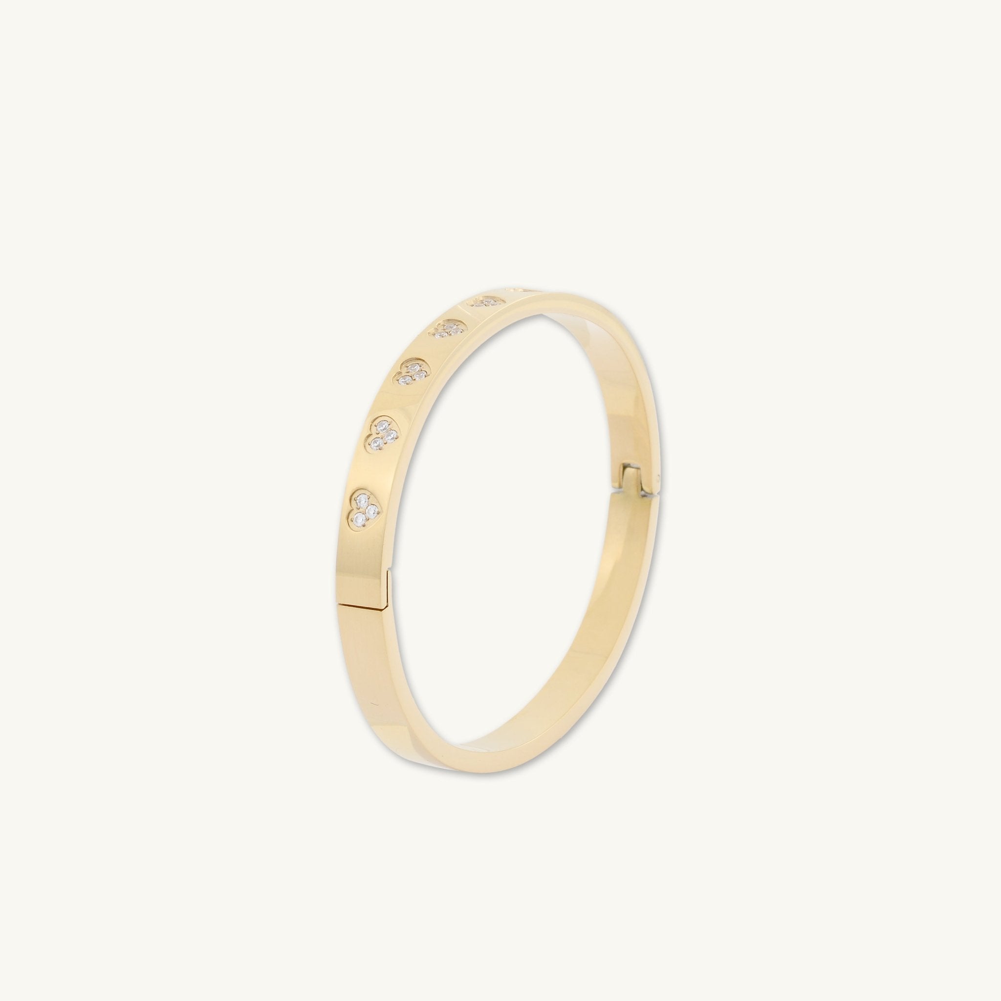 Heart Station Zirconia Hinged Bangle Bracelet - Camile & Stone