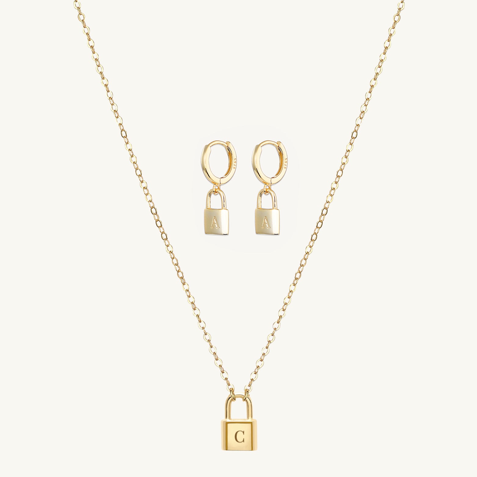 Padlock Initial Letter Bundle (Necklace & Earrings)