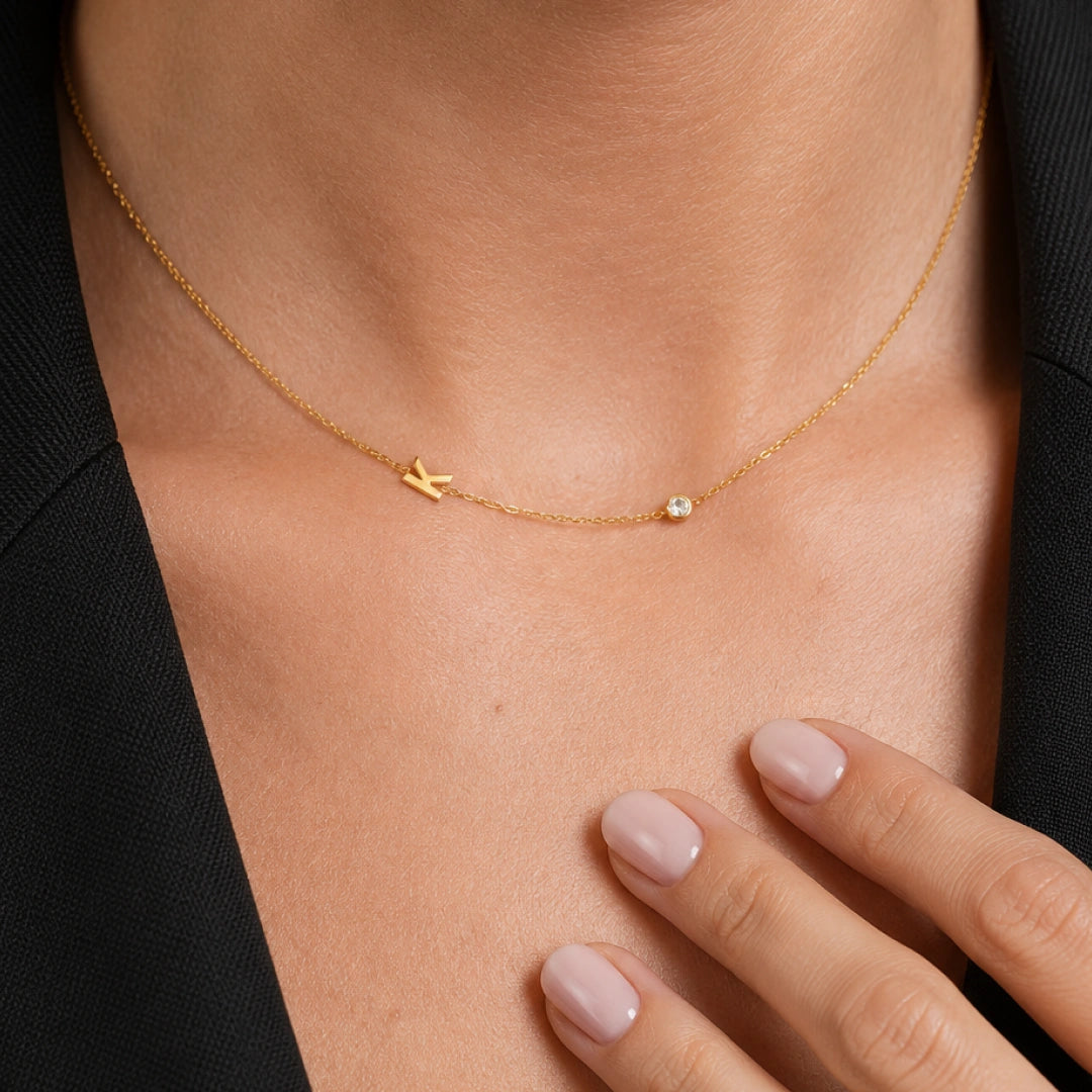 Sideways Pave Single Letter Necklace