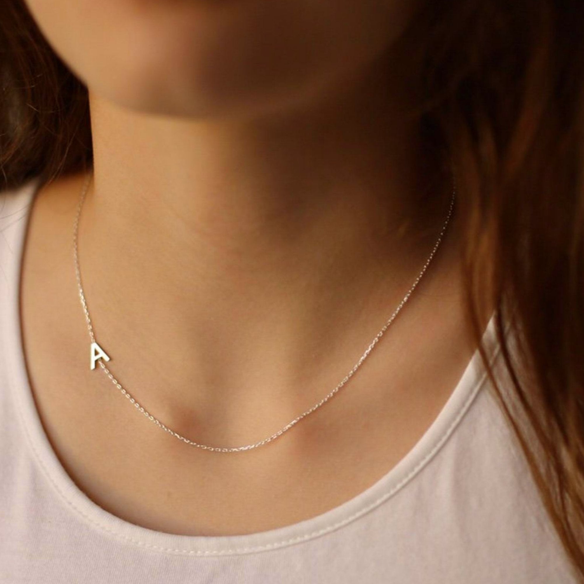 Side initial necklace gold discount