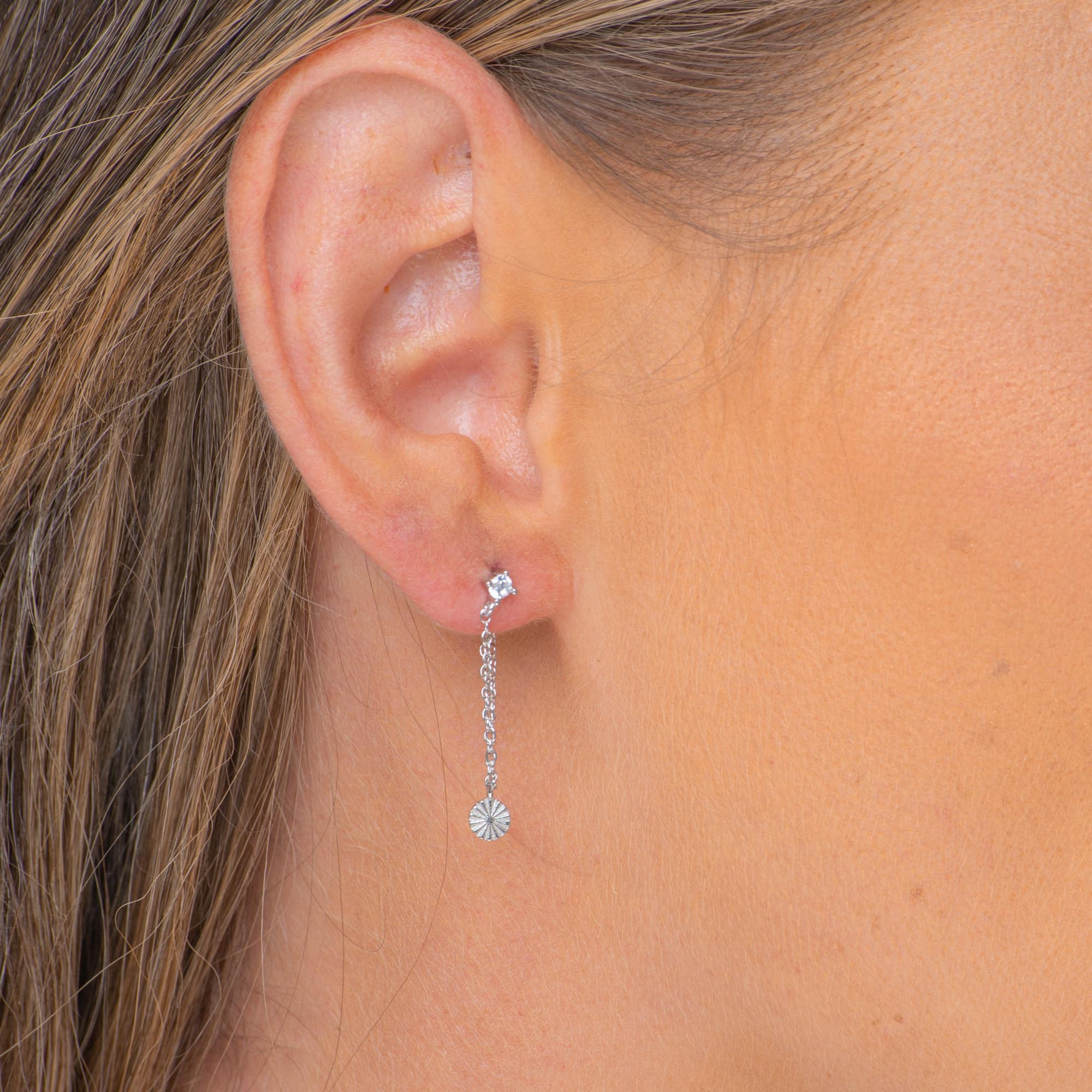 Sapphire Dangle Disc Chain Earrings