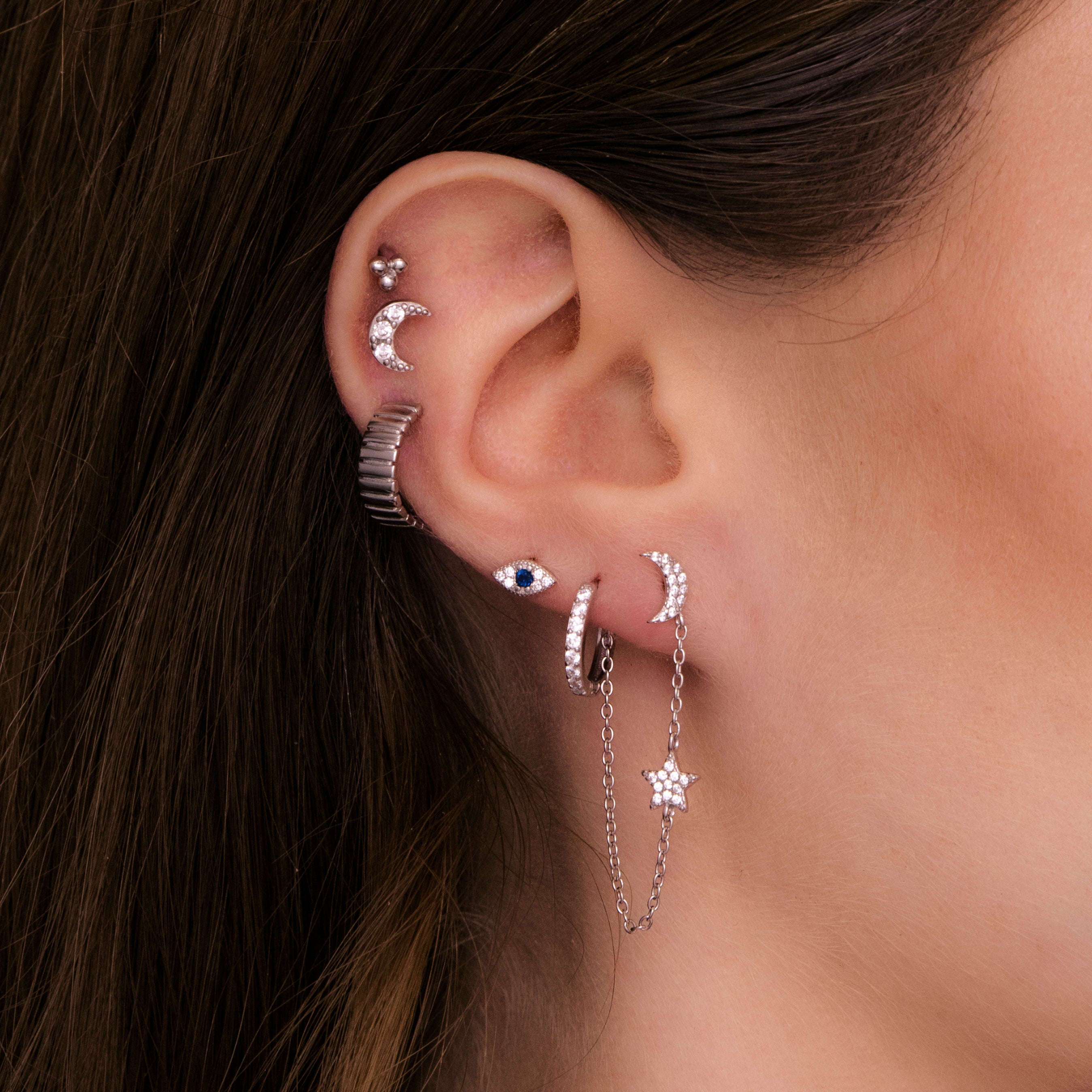 Moon Sapphire Barbell Stud Cartilage Earrings