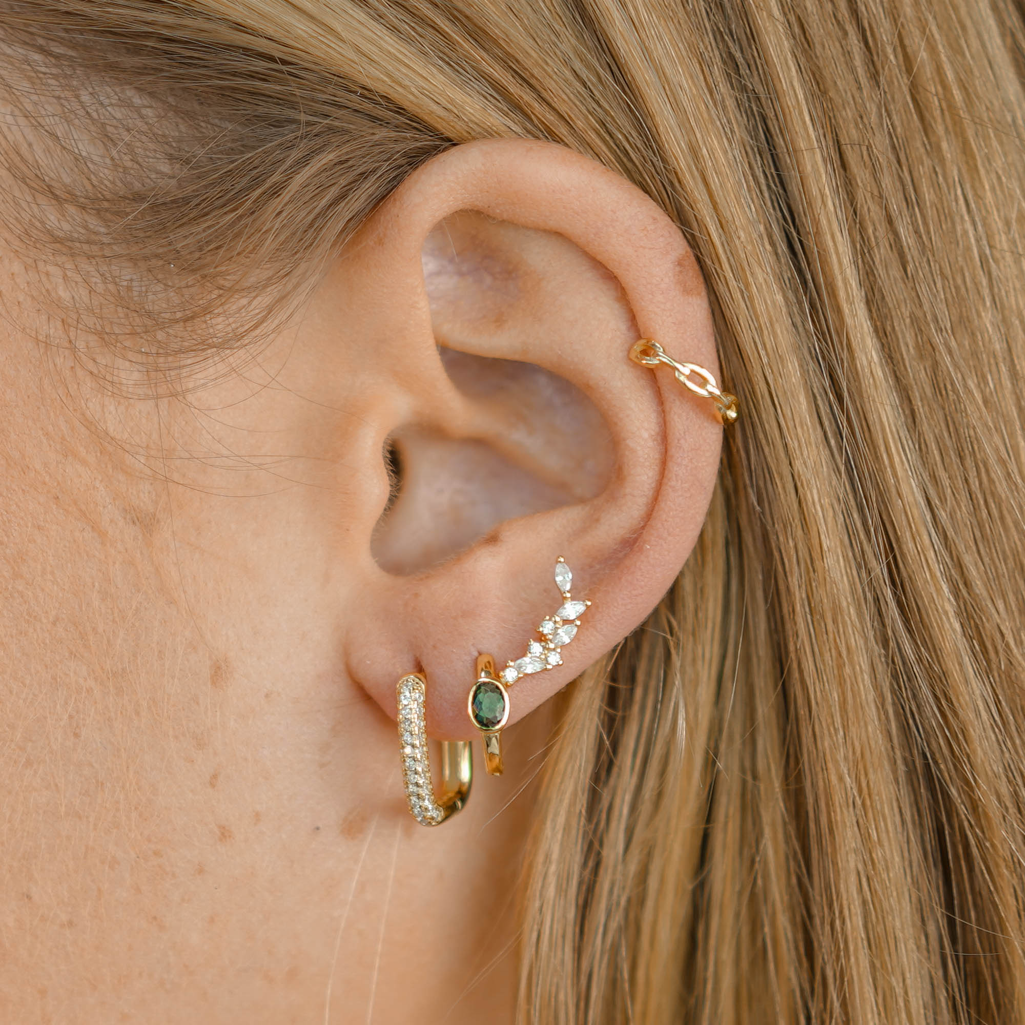 Emerald Oval Sapphire Huggie Earrings