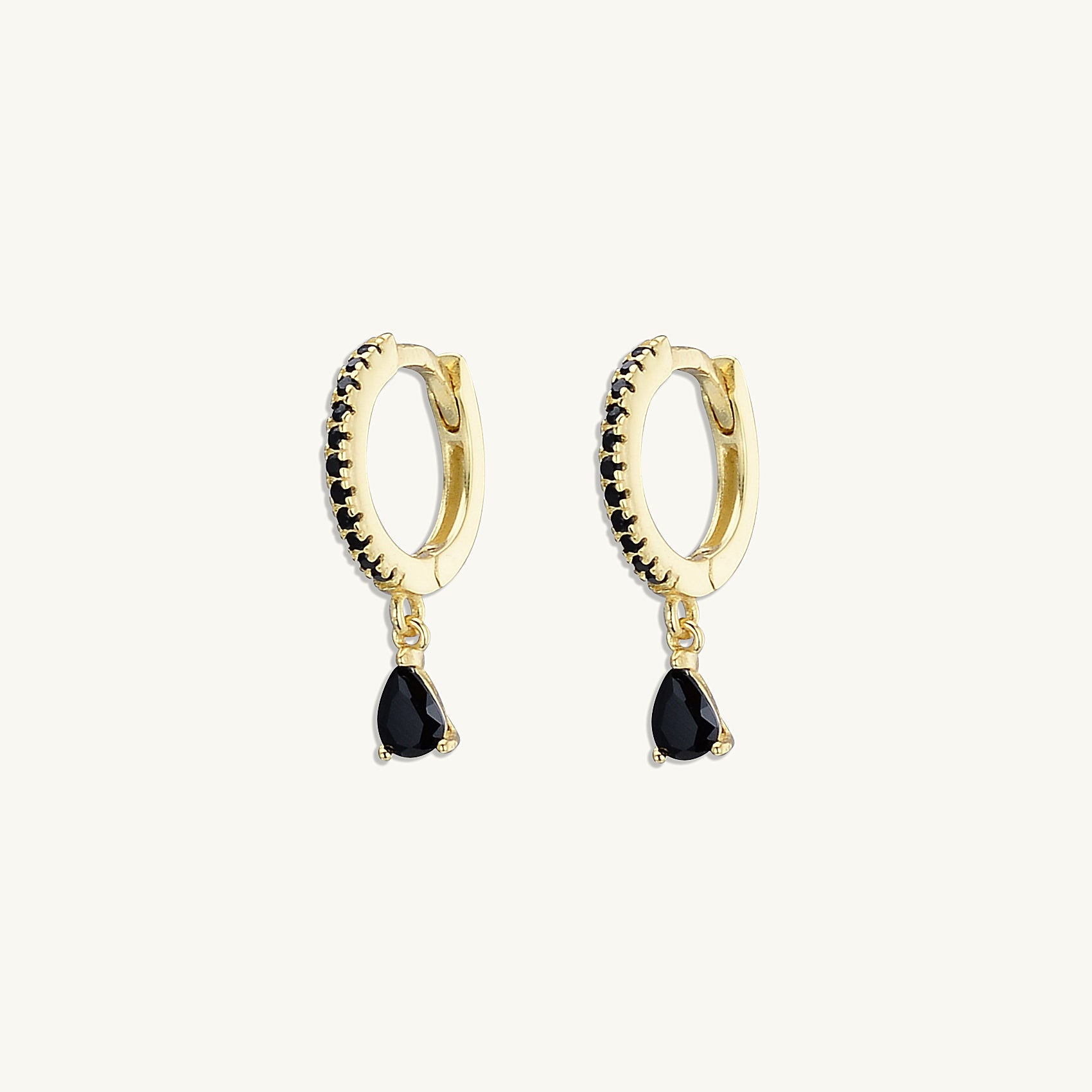 Black Teardrop Solitaire Hoops