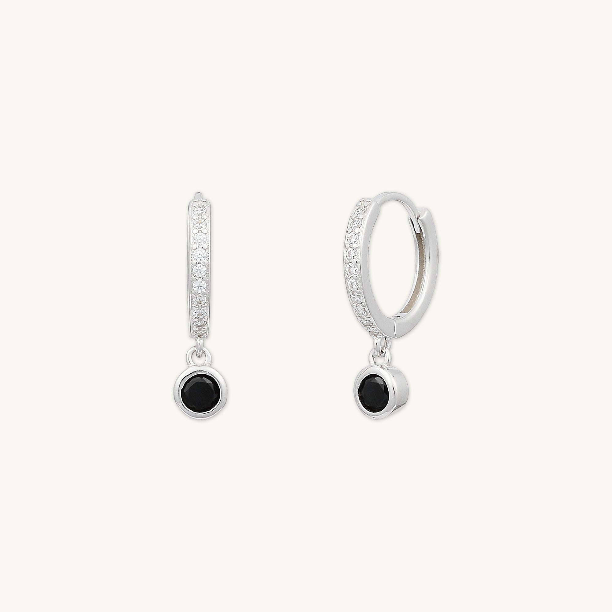 Black Sapphire Drop Hoop Earrings