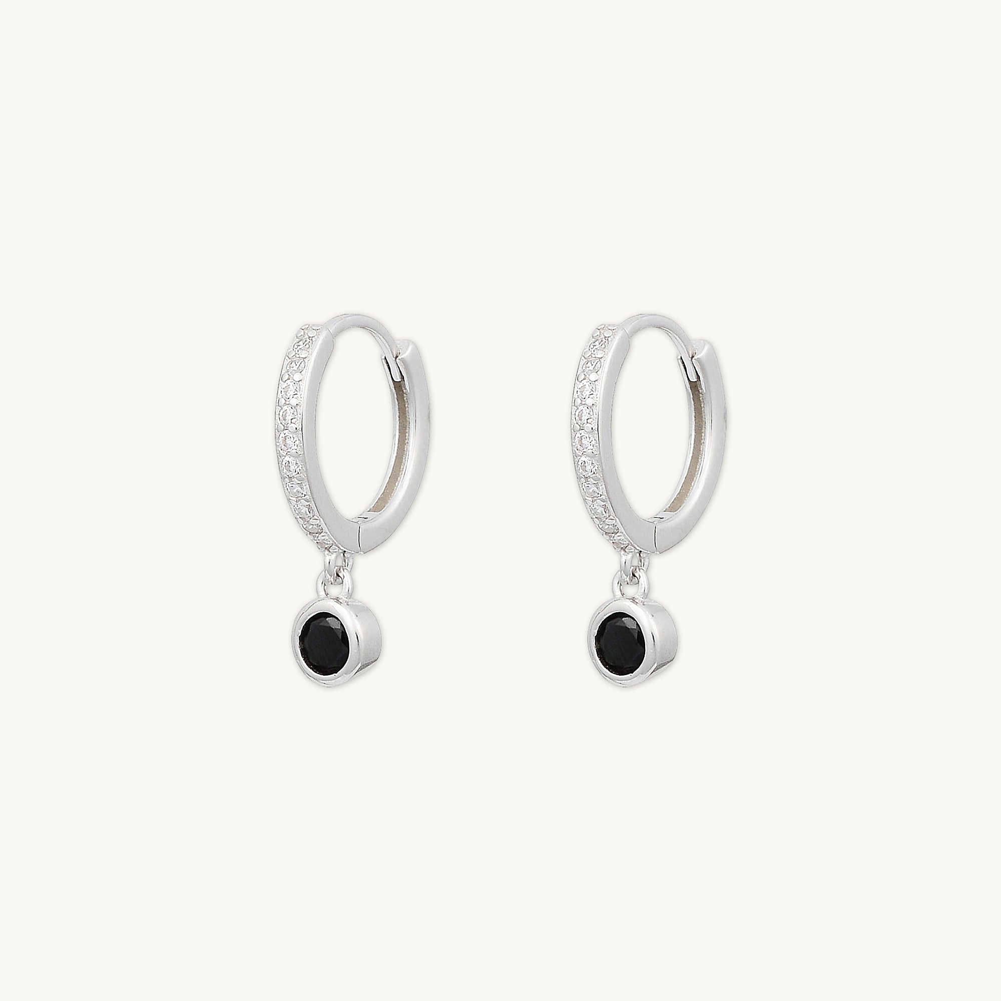 Black Sapphire Drop Hoop Earrings