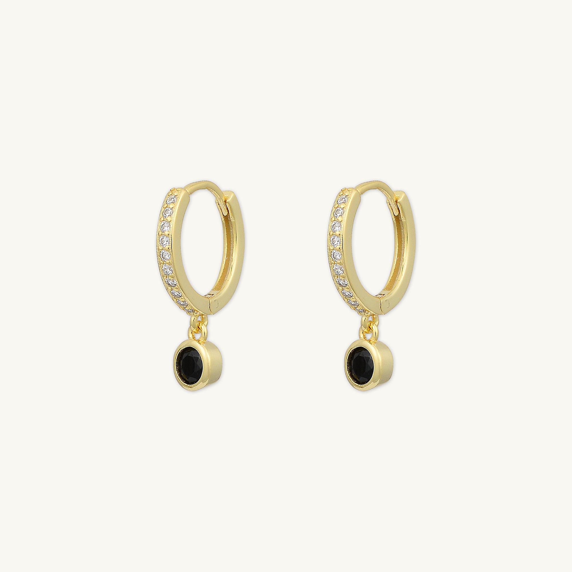 Black Sapphire Drop Hoop Earrings