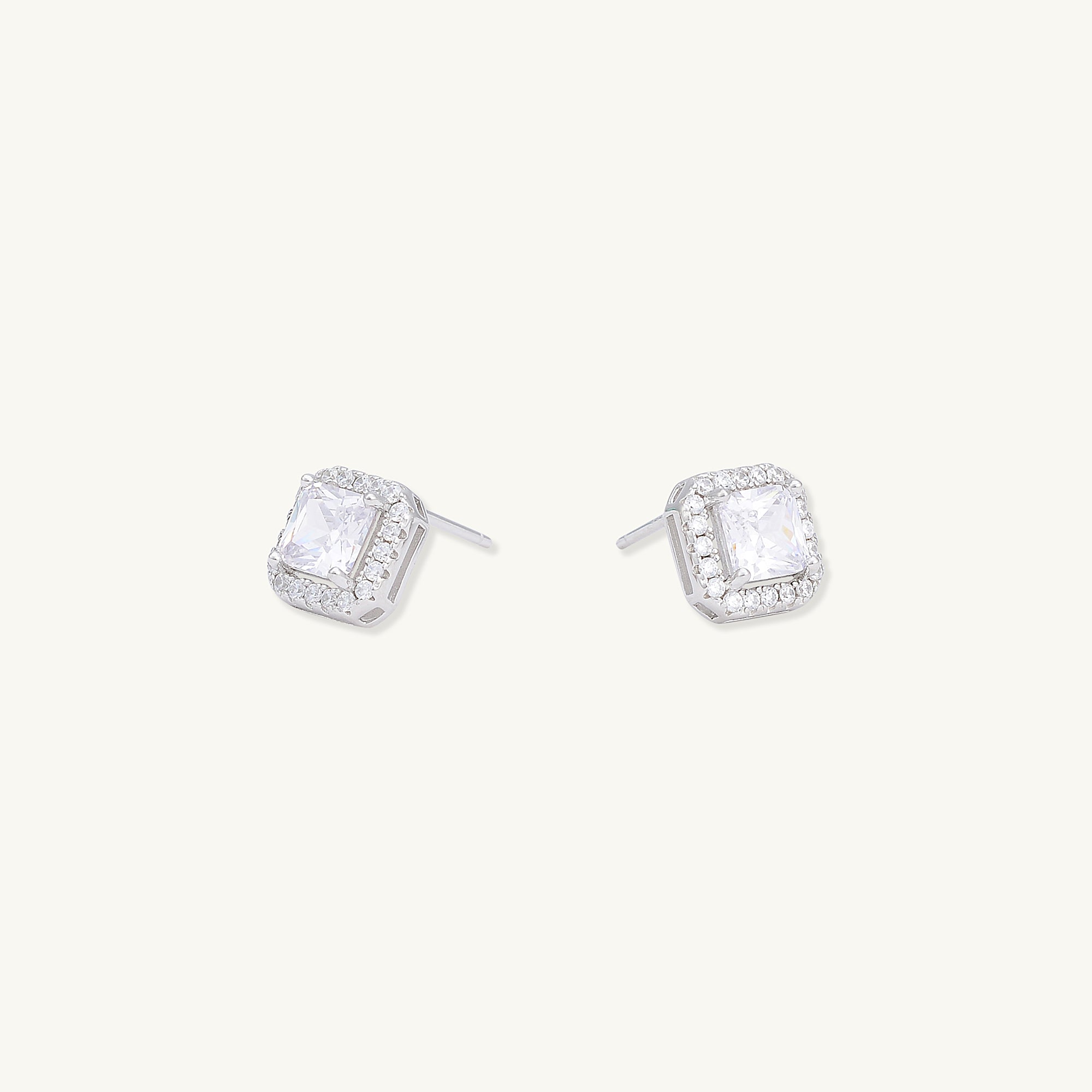 Square Pave Halo Stud Earrings