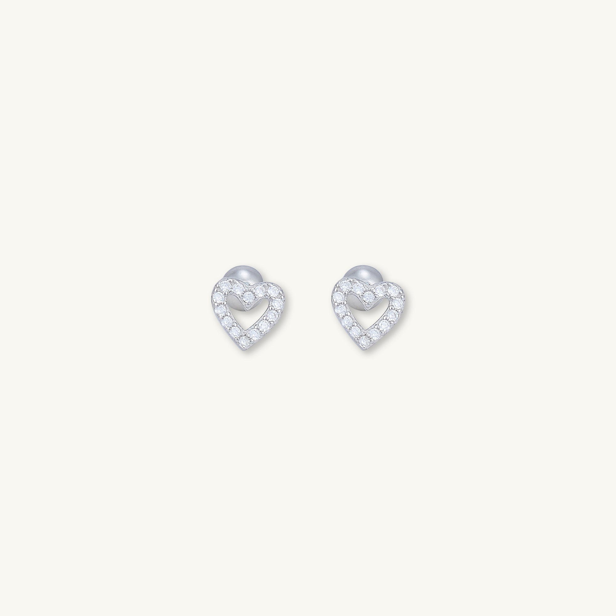 Heart Sapphire Barbell Stud Flat Back Earrings