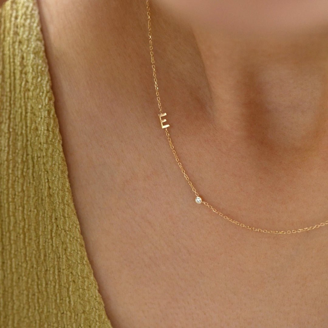 Sideways Pave Single Letter Necklace - Camile & Stone
