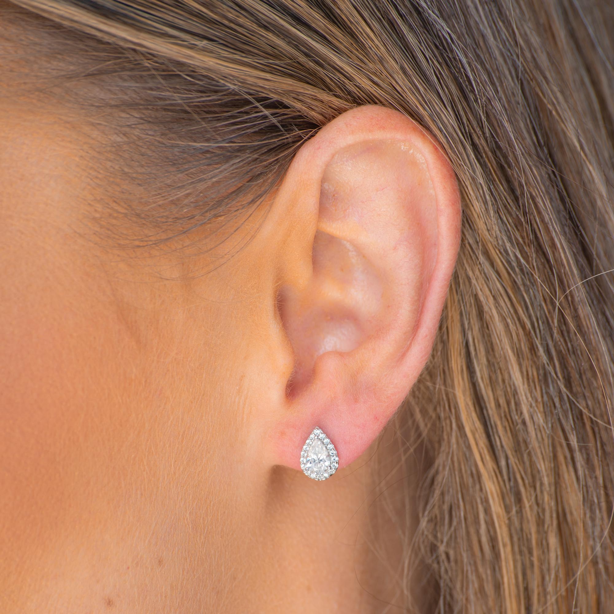Teardrop Halo Moissanite Stud Earrings 0.5 Carat - Camile & Stone